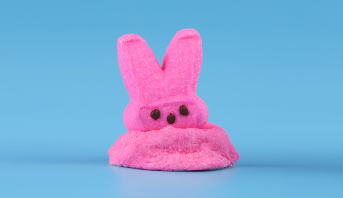 A squashed or melted Peeps marshmallow bunny