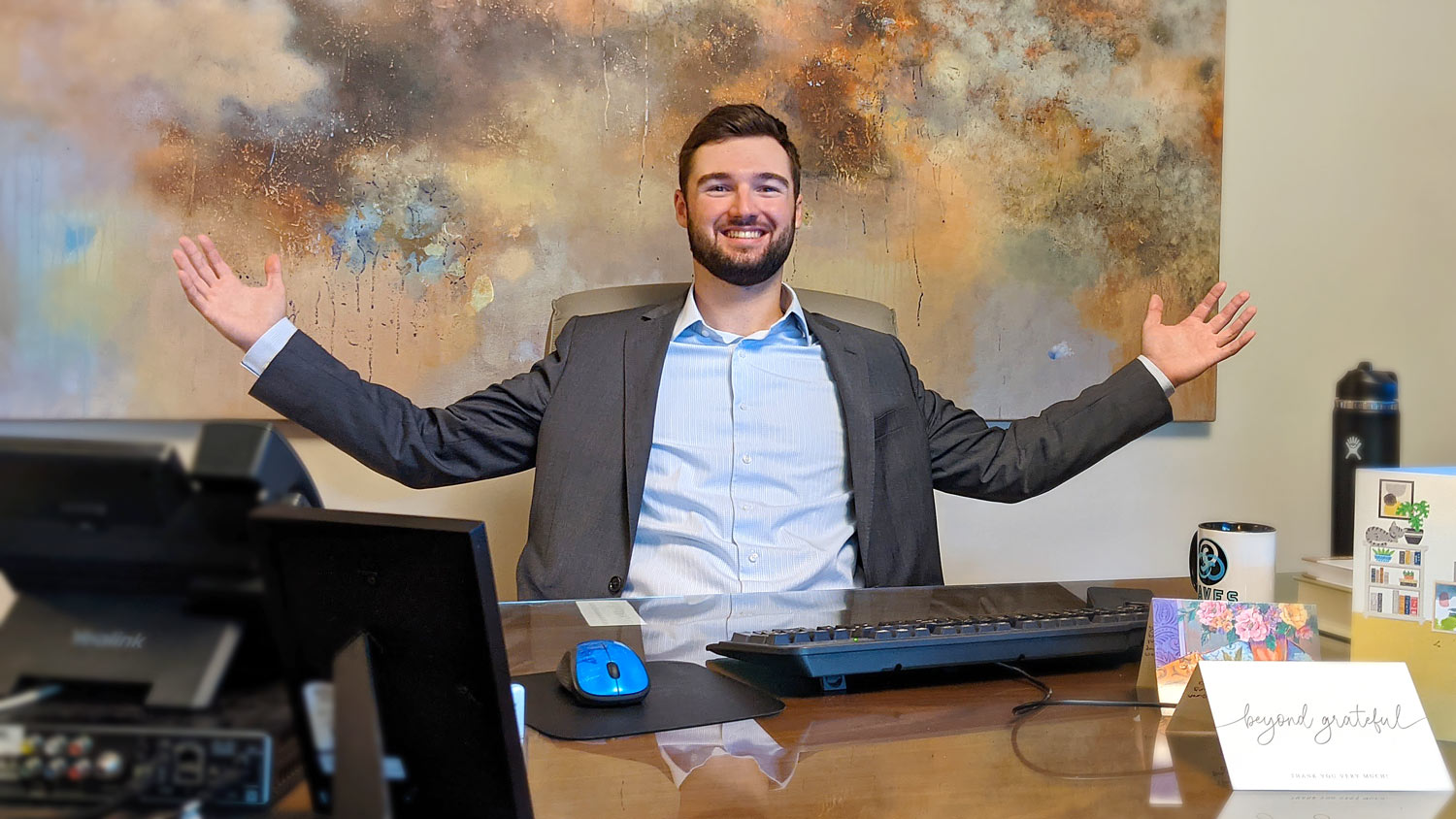 Financial Advisor Nate Tomkiewicz shows off his office at Berkshire Money Management in Dalton