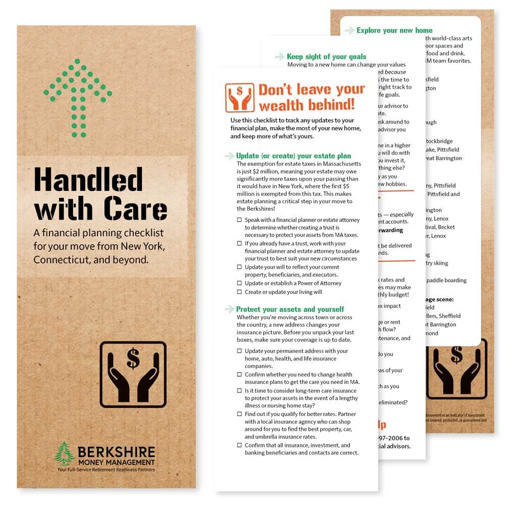 Pages from Handled with Care: a financial planning checklist for moving to the Berkshires from New York, Connecticut, and beyond.