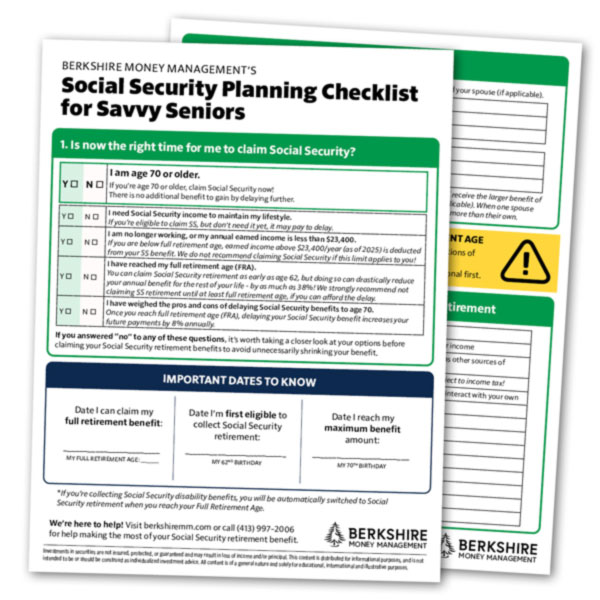 Two-page social security planning checklist for savvy seniors from Berkshire Money Management